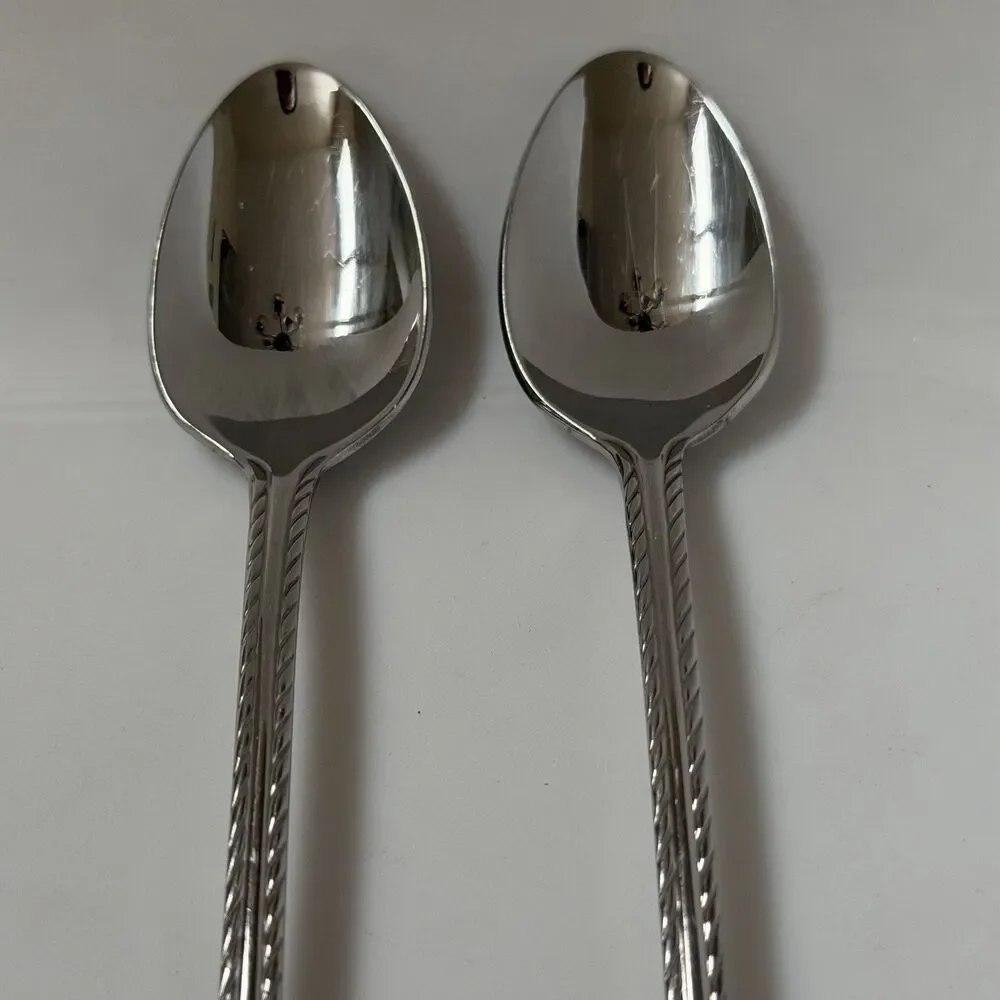2pc Oneida Belmont-Lyons Iced Tea Spoons 7 1/2” Stainless Glossy Rope Edge China
